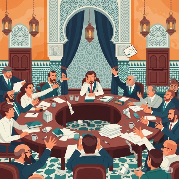 Une séance de conseil d'administration qui dérape : les administrateurs parlent tous en même temps autour d'une grande table.