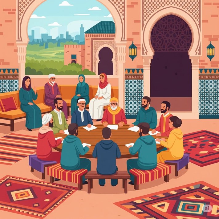 Une jmaa, assemblée traditionnelle de délibération.